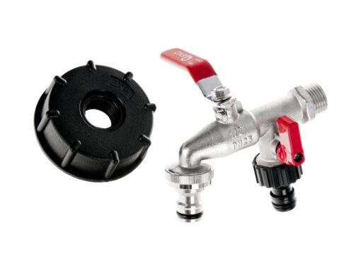 IBC komplekt: S60x6 mutter + 1/2" topeltkraan + 2 niplit IBC komplekt: S60x6 mutter + 1/2" topeltkraan + 2 niplit